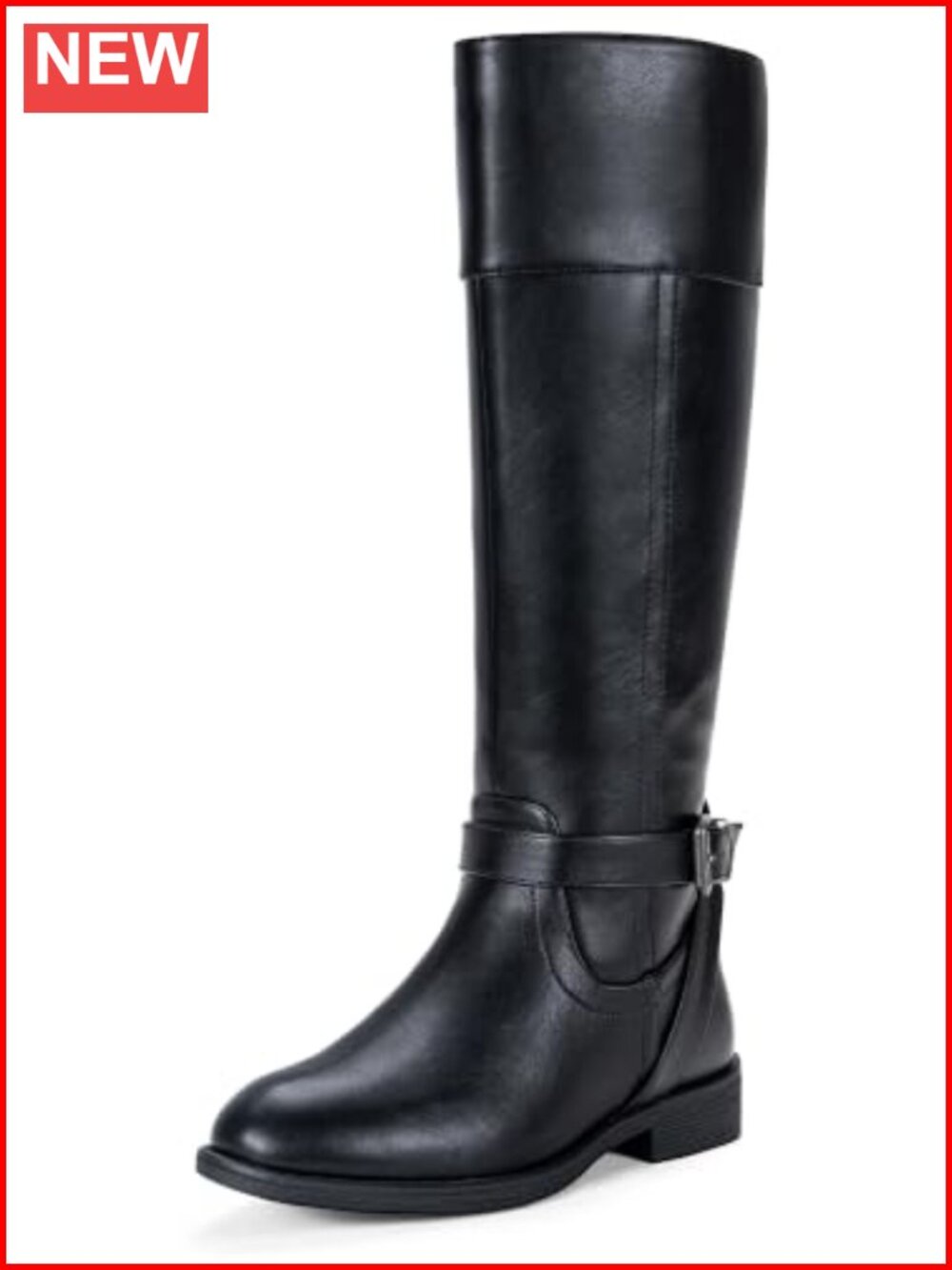 Womens Faux Leather Knee High Riding Boots Round Toe Low Block Heel Zip